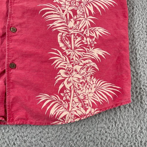 Tommy Bahama Silk Button Up Shirt Short Sleeve Hawaiian Adult Pink Palm Trees L - Picture 4 of 9